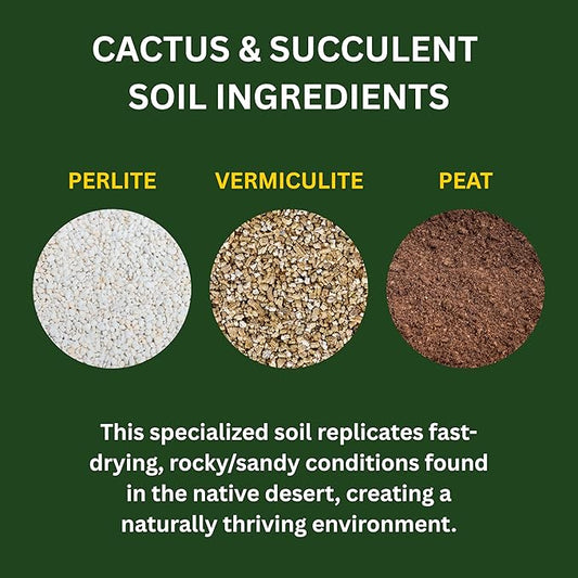 Cactus & Succulent Potting Soil Mix - Made with Perlite and Vermiculite - pH-Controlled for Indoor and Outdoor Plants - Made in USA - (8 Quarts)