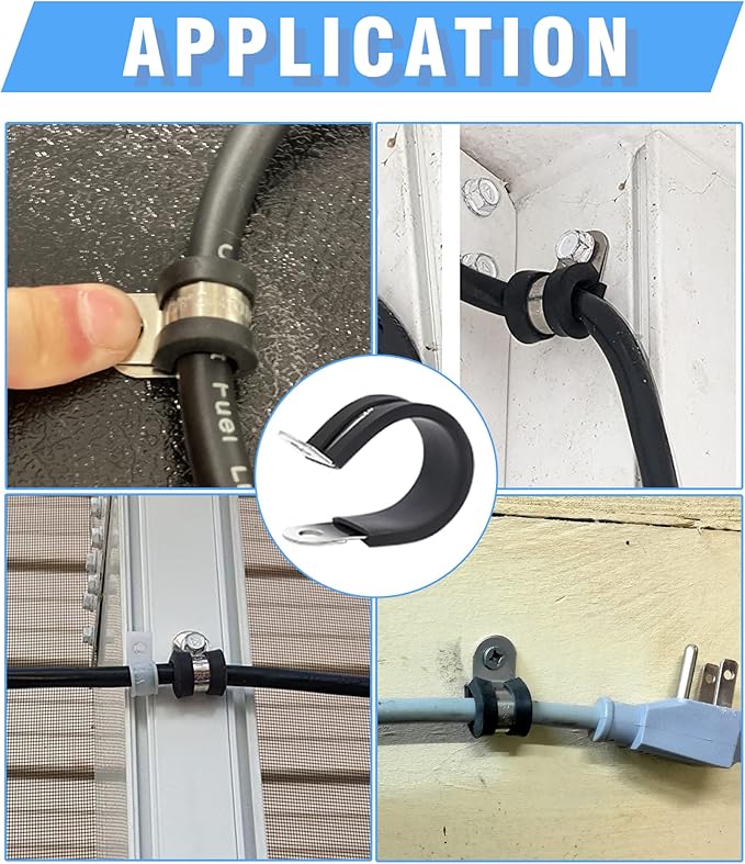 24PCS 3/4" Double Cable Clamps with updated Riveted Reinforce, 304 Stainless Steel Rubber Cushioned Insulated Loop & Pipe Clamps