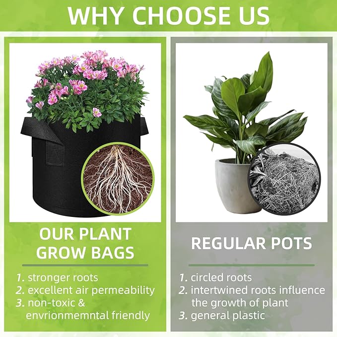 40-Pack 10 Gallon Grow Bag, Non-Woven Fabric Pots Plant Bags, Plant Grow Bags with Handles, Garden Planting Bag for Potatoes, Carrots, Tomatoes and Other Vegetable,Fruits