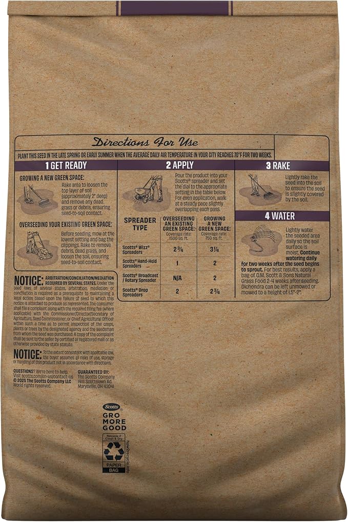 O.M. Scott and Sons Dichondra Seed, Lawn Seed for a Low-Maintenance, No-Mow Yard, Covers up to 1,500 sq. ft., 1.5 lb.