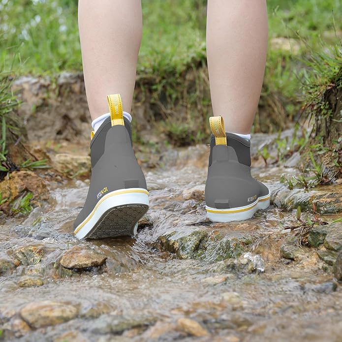 Kalkal Men's Deck Boots, Waterproof Fishing Rain Boots with High Traction, Men's Rubber Boots For Gardening Fishing Boating Camping Sailing