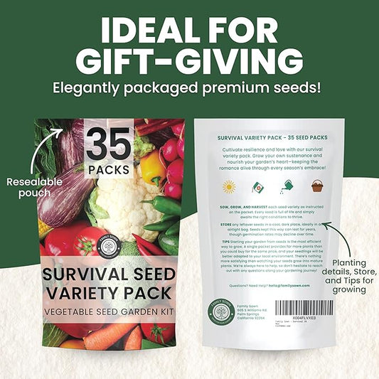 35 Vegetable Seed Packets | Survival Variety Pack | 2026 Season | Individually Packed Vegetables, Herbs and Fruits | Emergency Seed Vault for Doomsday Prepping | by Family Sown