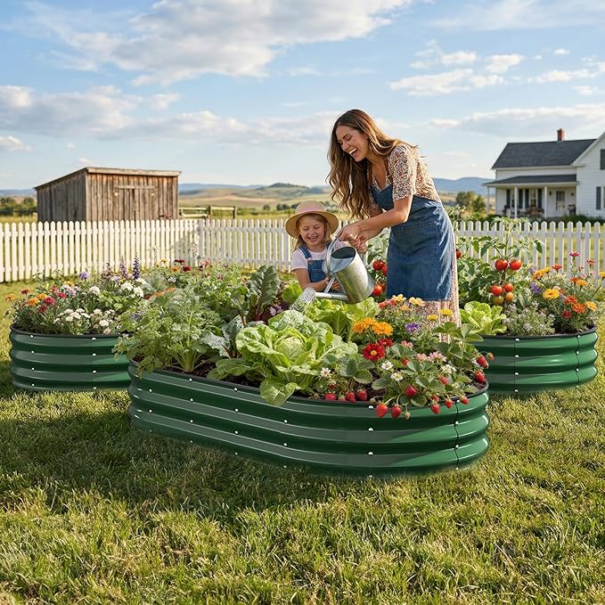 Raised Garden Bed, 6x3x1 FT Oval Raised Garden Beds Outdoor, 18” Raised Beds for Gardening Vegetables Flower Herb