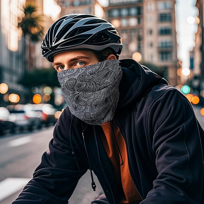 Bilymate Grey Paisley Cooling Neck Gaiter - UPF 50+ Sun Protection, Breathable Mesh, Seamless Tube Bandana Headwear for Men & Women - Multi-Functional Headband