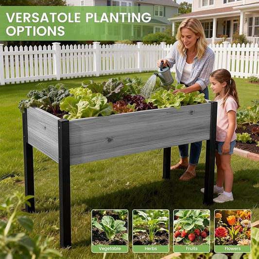 DoCred Raised Garden Bed, 45.7" x 22.8" x 31.5" Large Elevated Wooden Horticulture Planter Box with Metal Legs Standing Growing Bed Planter for Gardening, Balcony, Backyard, Patio