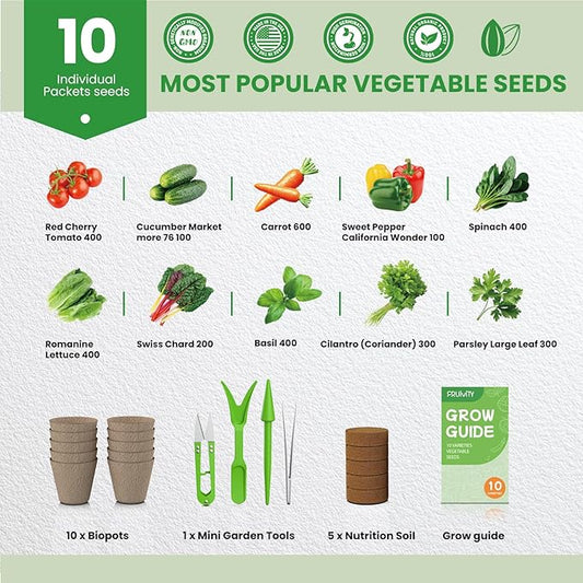 10 Heirloom Seeds Variety Pack - 3200+ Non-GMO Seeds for Planting Vegetables, Indoor Outdoor Garden Seed Starter Kit, Easter Unique Gift for Mother, Women, Mom, Friend, Her