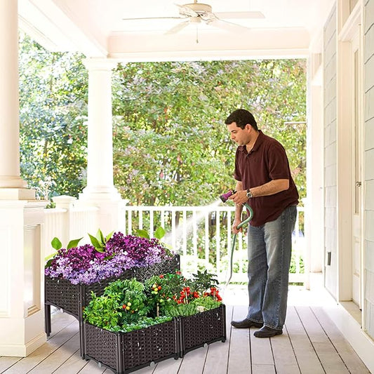 Raised Garden Bed with Legs Planters for Outdoor Plants Garden Box with Drain Outlet 31 X 31 X 17 in Polypropylene Elevated Planter Boxes Outdoor for Vegetables