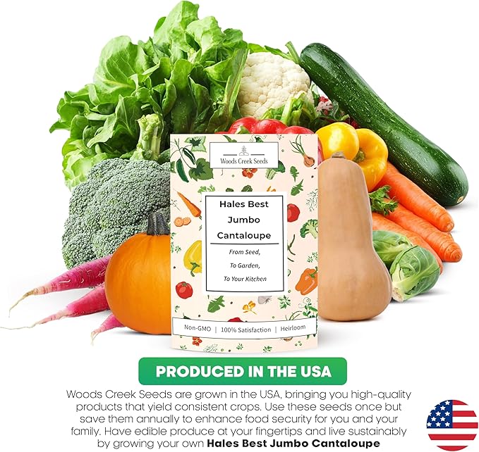 Hales Best Jumbo Cantaloupe Seeds for Planting – Heirloom, Non-GMO Melon Seeds for Home Gardens, Large Sweet Cantaloupes with Juicy Orange Flesh | Woods Creek Seeds