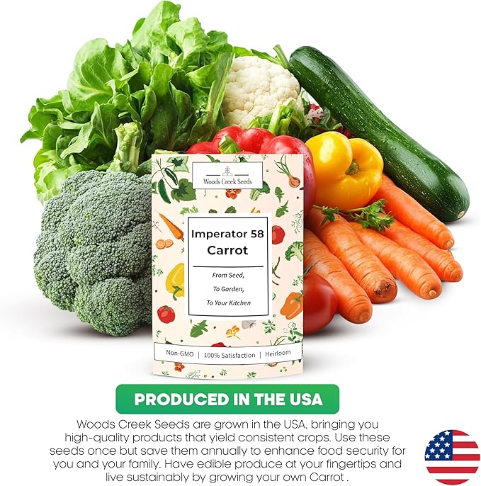 Imperator 58 Carrot Seeds for Planting – Heirloom Non-GMO Long Root Carrots for Home Gardens | Woods Creek Seeds