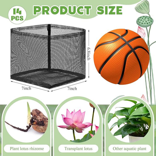 14 Pcs Pond Plant Baskets, Square Reusable Aquatic Planting Bags Breathable Mesh Garden Water Plant Pot for Water Lily Gladiolus Bog and Terrestrial Plants (7 Inch)