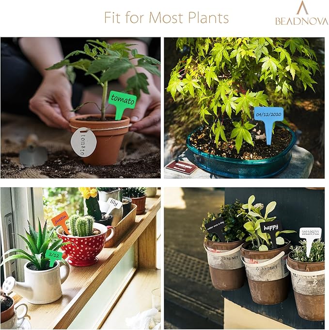 BEADNOVA Plant Labels 70pcs Plant Tags T Type Markers Plastic Garden Signs Identification Stakes Garden Markers for Outdoor (Black)