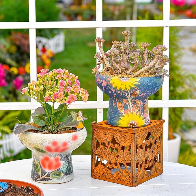 Sungmor 7.5 Inch Large Succulent Plant Pots, Pretty Hand Painted Ceramic Planter with Drainage, Indoor Outdoor Cactus Planter Bonsai Pot, Flower Pot for Indoor Plants Garden Windowsill Desktop Decor
