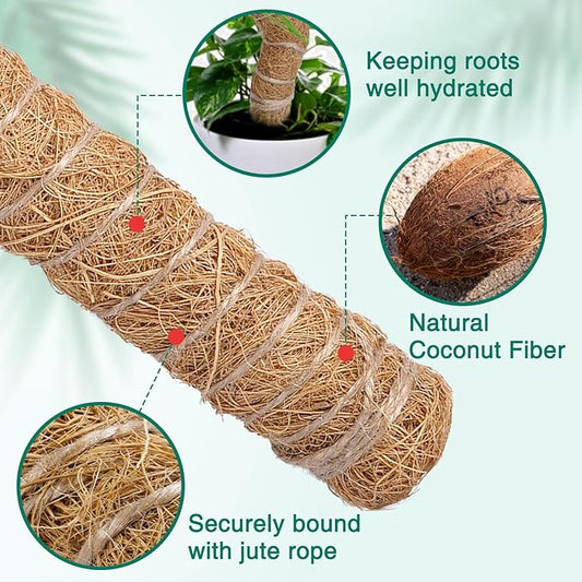 4 Pcs Bendable Moss Pole for Monstera Plant Support,24 Inch Handmade Coir Pole Stick for Climbing Plants Indoor Plant Stakes for Potted Plants to Grow Upwards
