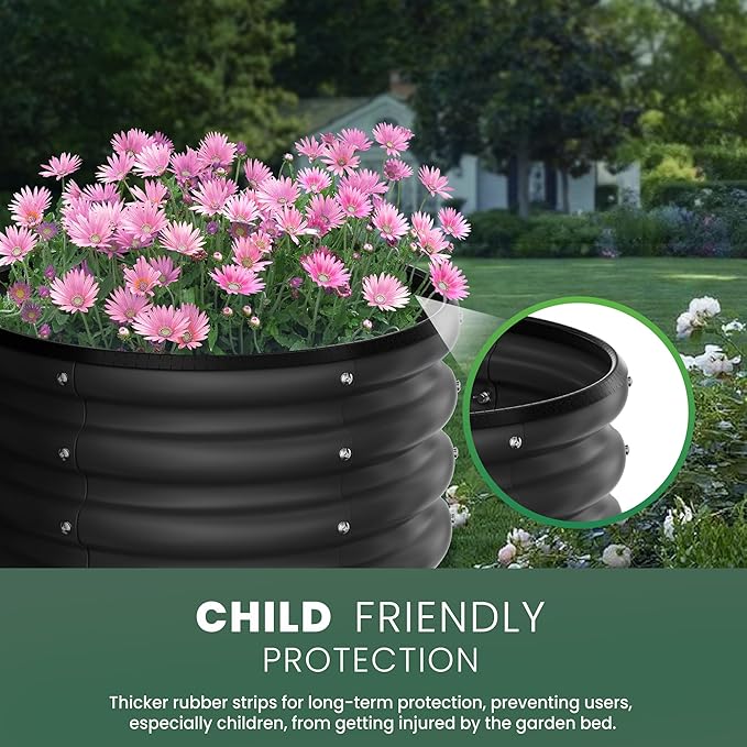 Round Galvanized Raised Garden Bed Kit, 3 Pcs 2 x 2 x 1ft Jett Black Galvanized Garden Boxes, Outdoor for Vegetables