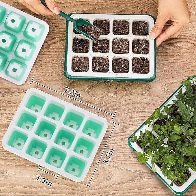 Seed Starter Tray, Reusable Seed Starter Kit, Silicone Seedling Starter Trays for Starting Plant Seeds, Seed Starting Trays with Flexible pop-Out Cells, Indoor Plant Germination Trays (Blue-6pcs)