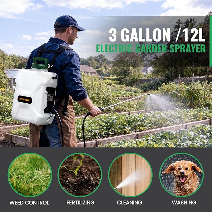 3Gallon Lawn Garden Sprayer Compatible with Makita 18V Battery, Backpack Pump Sprayer w/ 2.0Ah Battery, Translucent Water Tank, Adjustable Pressure, for Spraying Plants, Watering, Weeds, Cleaning