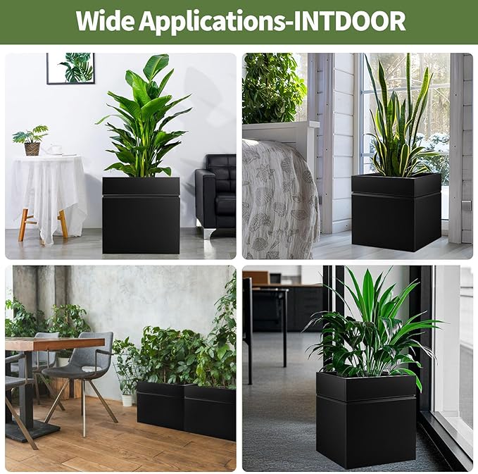 Matel Planter Box 20" L x 20" W x 21" H, Cube Heavy Duty Powder Coating Steel Planters with Drainage Hole, Indoor Outdoor All-Weather Use for Home, Porch, Patio, Garden(Black)