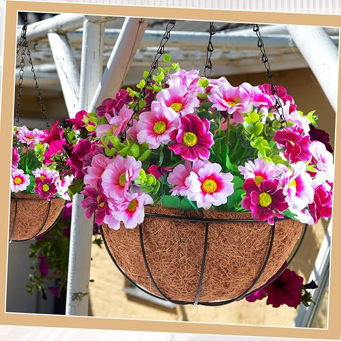 Dandat 12 Pack 10 Inch Metal Hanging Planter Basket with Coconut Coir Liner Metal Wire Plant Holder Chain Watering Outdoor Hanging Pots Flower Pot Hanger for Porch Indoor Outdoor Garden Decorations
