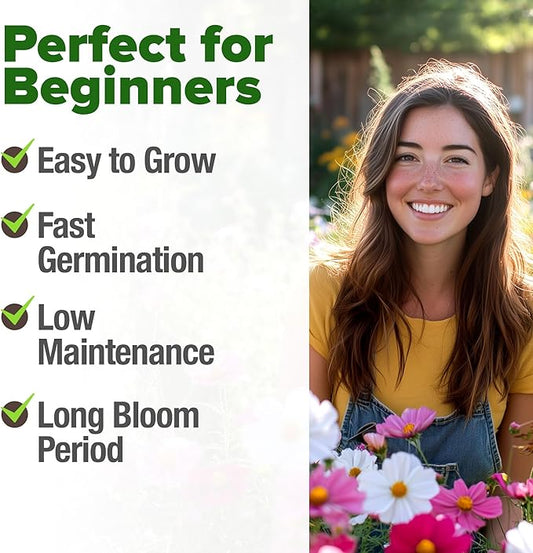 HOME GROWN Cosmos Flower Seeds Bulk Pack for 2026 (1.8 oz) 8,000+ Heirloom Annual Wildflower Seeds Pollinator-Friendly Mix for Pollinators & Outdoor Gardens