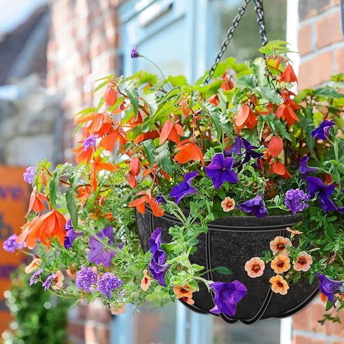 Riare 2 Pack 14 Inch Round Fabric Planter Basket Liner- Hanging Basket Liners Replacement Coco Fiber Liner Alternative for Hanging Basket Flowers (Prevent Birds from Nesting)