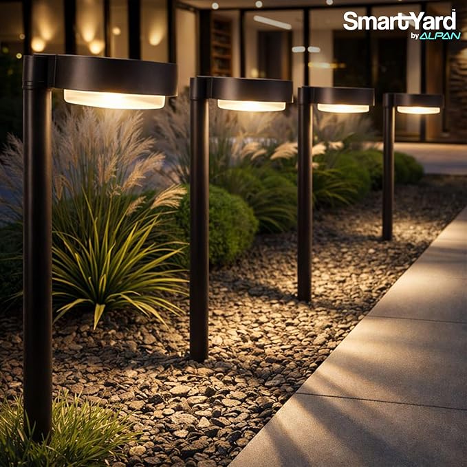 Solar Pathway Light Outdoor (Warm White) - 4 Pack - with Integrated Solar Panel, Weather-Resistant Die-Cast Aluminum, LED Path Light for Garden, Yard, or Patio – Easy Stake Installation, Outdoor Use