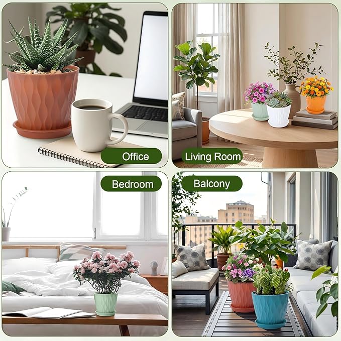 48 Pack 4 Inch Plant Pots Bulk Small Pots for Succulents Waffle Texture Plastic Planter with Drainage Holes and Saucers for Indoor Outdoor Plants Flowers, Seedlings (Multiple Colors)