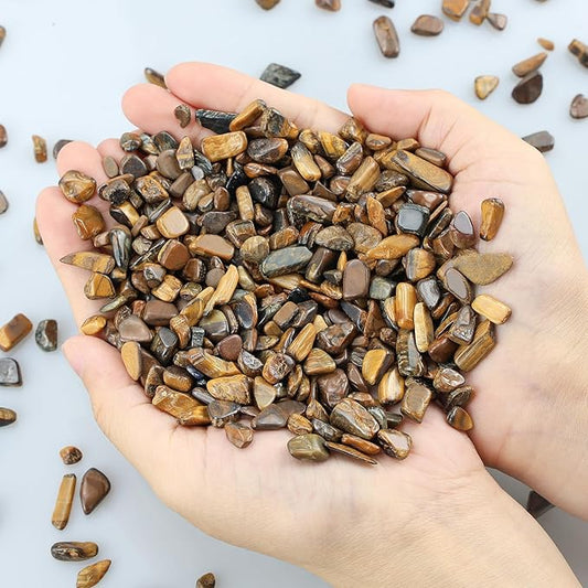 ZHIYUXI Tiger's Eye 1lb Crystal Chips Bulk Fish Tank Decorations Aquarium Rocks Gravel Vase Filler Stones Crystals for Candle Making Gravel for Plants Quartz Sand Gemstone Terrarium Supplies