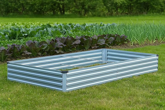 2 Pack 8x4x1FT Galvanized Raised Garden Bed Kit, Outdoor Metal Planter Box for Vegetables, Bottomless Rectangular Gardening Bed with Support Rods, Tool-Free Assembly, Gray