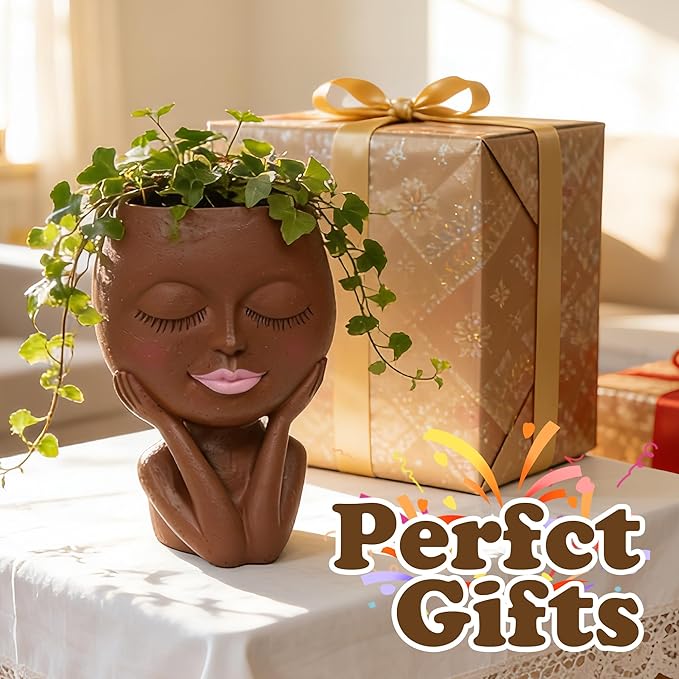 Face Planters Pots Head - Cute Succulents Plants Planters, Plant Pots Indoor with Drainage System, Garden Gifts for Wome, Garden Decorations for Outdoor, Unique Ornaments for Home, Dark