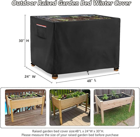 Spring Outdoor Raised garden bed cover With Transparent PVC Top Window,Waterproof Heavy Duty Covers with Split Zipper for 48 x 24 x 30 inch Elevated Wood Planter Box Stand(Black,Cover only) 
