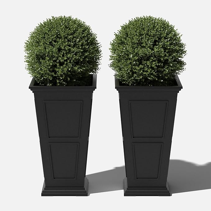 Veradek Brixton Series Tall Planter - Large Outdoor Planter for Front Porch/Patio | Crack-Resistant Plastic for All-Weather Use | Classic Estate Design for Tall Plants, Flowers, Trees