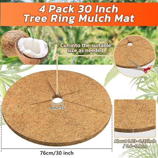 Legigo 4pcs Coconut Fiber Mulch Ring Tree Plant Protector Mat, 30 Inch Natural Coco Coir Tree Protection Ring Plant Pot Soil Cover, Tree Rings Disc Plant Cover for Indoor Outdoor Plants,Landscaping