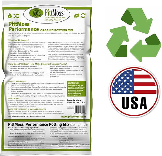 PittMoss Performance Peat Free Potting Mix with Controlled Release Fertilizer, 2 cu ft