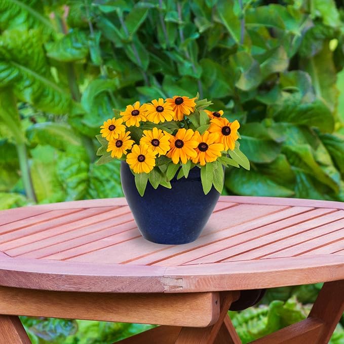 Sunnydaze Round Ceramic Planter - Set of 2 Indoor or Outdoor Plant Pots with Drainage Hole - Chalet - 9" - Imperial Blue Glaze
