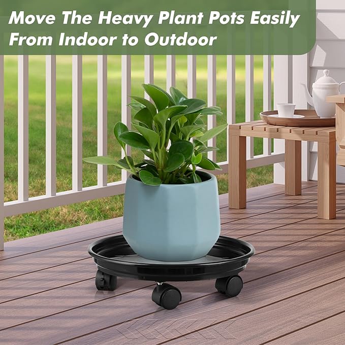 6 Packs Plant Caddy with Wheels 11.8" Plastic Rolling Plant Dolly Coasters Heavy-duty Wheeled Planter Mover Rollers Indoor Outdoor Wheeled Flower Pot Base Suacers with Casters, Black