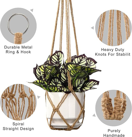 YIBOT 3 Pack Macrame Plant Hanger Indoor Hanging Planter Basket with 3 Hooks, 35"/29"/23" Crochet Plant Holder Stand No Tassels for Indoor Outdoor Boho Home Decor, Brown (POTS NOT Included)