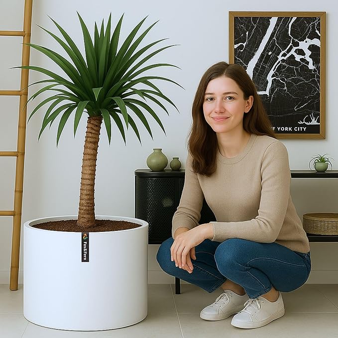 Fox & Fern 18.7 Inch Extra Large Planter — Premium Lightweight Fiberstone Matte White Plant Pot with Drainage Plug - Extra Large Planter for Indoor & Outdoor Use - Weather Resistant & UV Resistant
