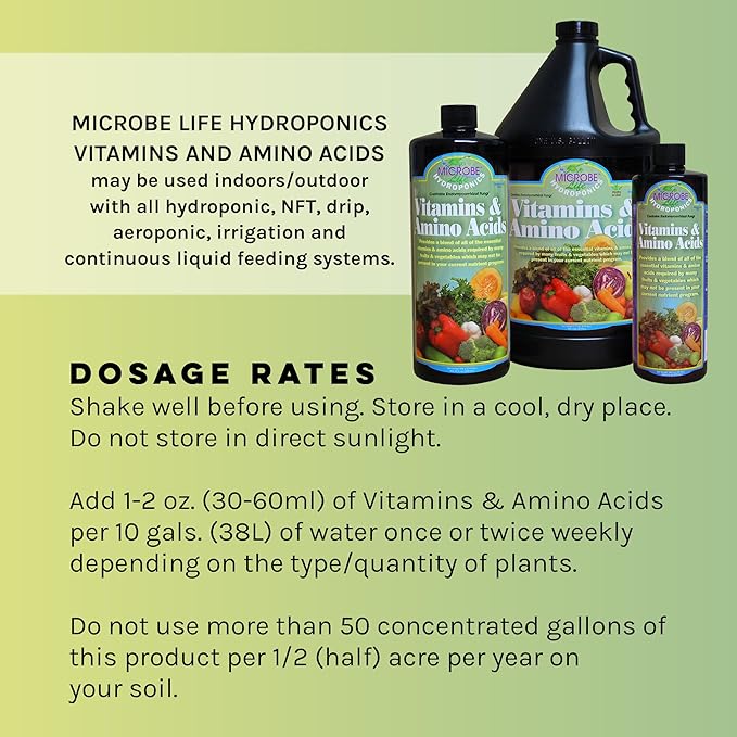 Microbe Life Hydroponics Premium Vitamins & Amino Acids Essential for Maximum Plant Growth and Root Uptake, Use with Any Feeding Systems Including Hydroponics or Soil, 2.5 Gallons
