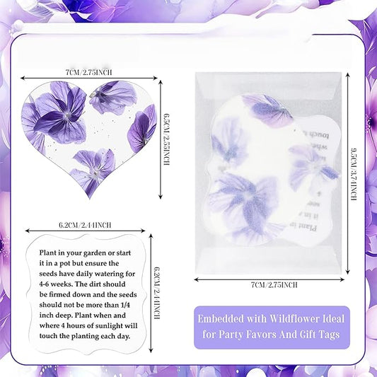 Heart Shaped Plantable Seed Paper Cards, 24 Pack, Purple, Wildflower Seeds