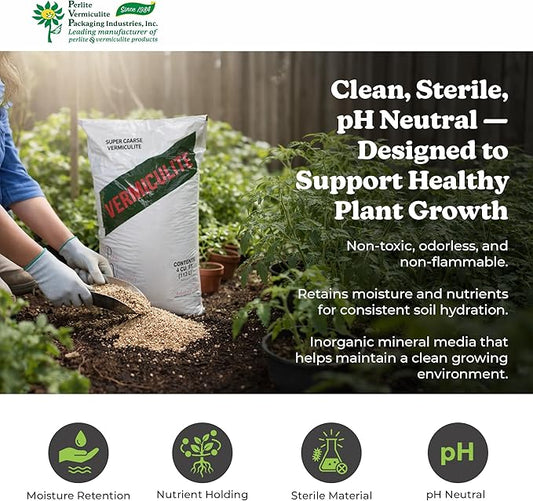 Super Coarse Vermiculite, Natural and Odorless Mix - Professional Use for Gardening, Packaging, and Industrial, 4 Cubic Feet