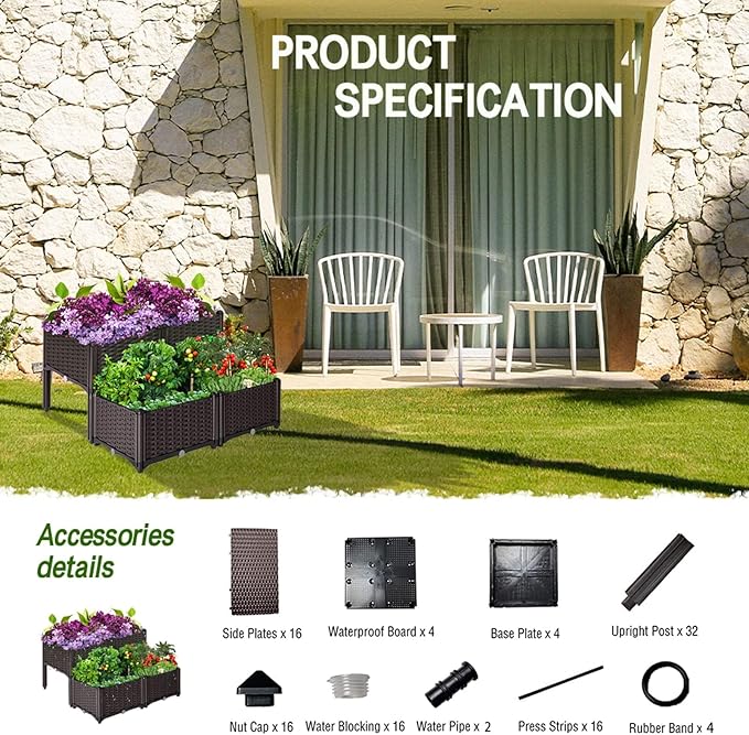 Raised Garden Bed with Legs Planters for Outdoor Plants Garden Box with Drain Outlet 31 X 31 X 17 in Polypropylene Elevated Planter Boxes Outdoor for Vegetables