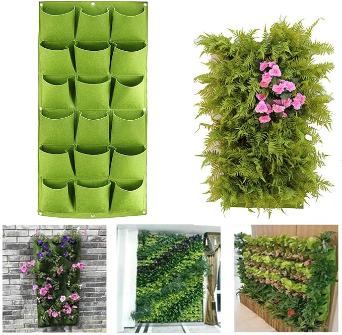 ZOENHOU 2 Pack Total 36 Roomy Pockets Green Vertical Garden Planter, Wall-Hanging Flower Pot Bags, Felt Wall Mount Balcony Planter Pouch for Herbs, Succulent, Flowers and Vegetables