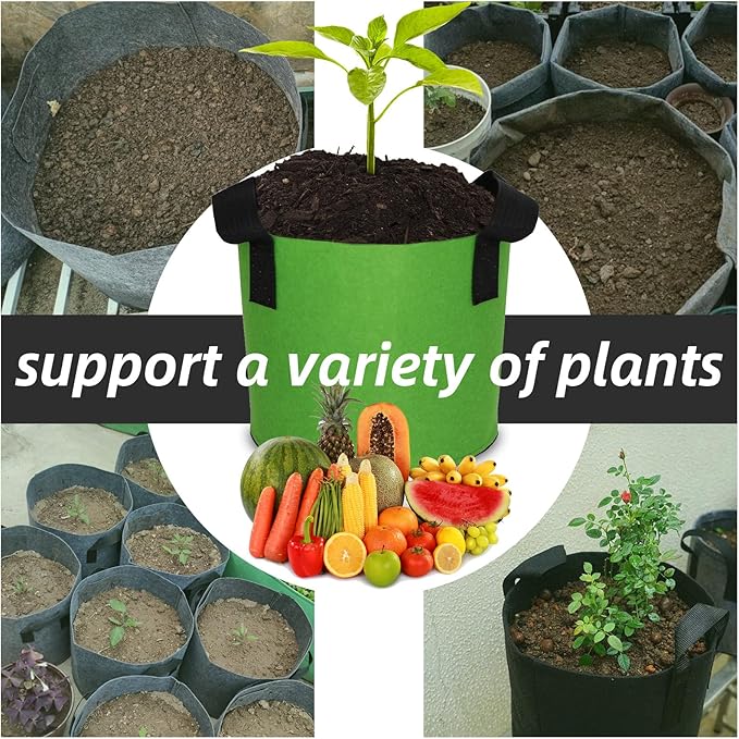 Grow Bags,Growing Pot Bags Garden Grow Bag Indoor Outdoor Fabric Aeration Plant Pot Container Flower Vegetable Pouch (Green,20Gallon)