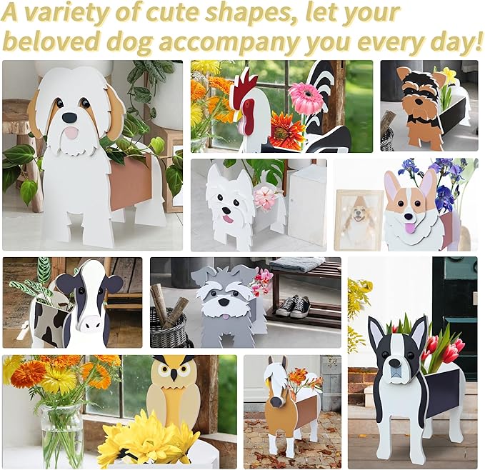 Schnauzer Gray Dog Planter, Cute Animal Shape Flower Planters, Plant Pots for Indoor/Outdoor Garden Decor, Unique Gifts/Souvenirs for Pet Lovers