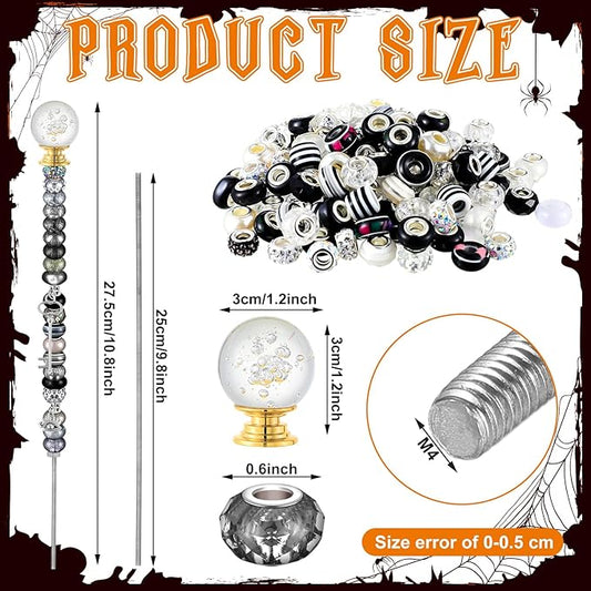 Tigeen 236 Pcs Garden Stake DIY Fairy Wand Plant Stake with 12 Colorful Crystal Stopper Top 12 Threaded Rod with 200 Large Hole Bead for Spring Summer Holiday Outdoor Decorations(Dark Witchy)