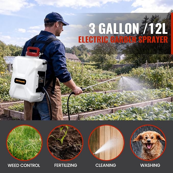 3Gallon Battery Powered Backpack Sprayer Compatible with Milwaukee 18V Battery, 79PSI Electric Garden Sprayer w/ 18V 2.0Ah Battery, 7Nozzles, 2 Wands, Backpack Weed Sprayer for Lawn,Weeding, Cleaning