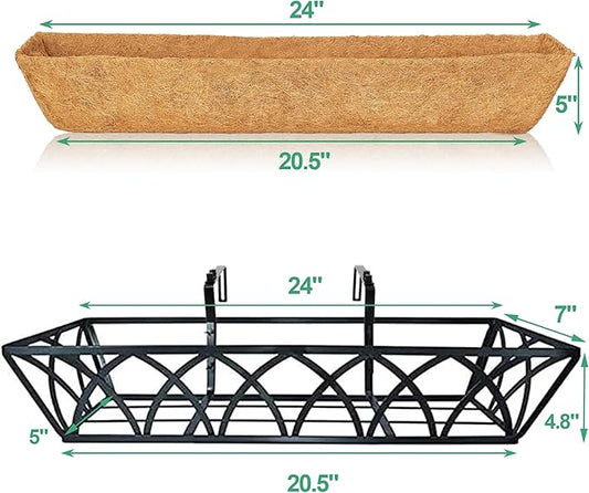 24in 4pcs Planter Box with Coco Liner, Rust-Resistant Metal Frame, Drainage Hole, Indoor/Outdoor Use, Black Finish