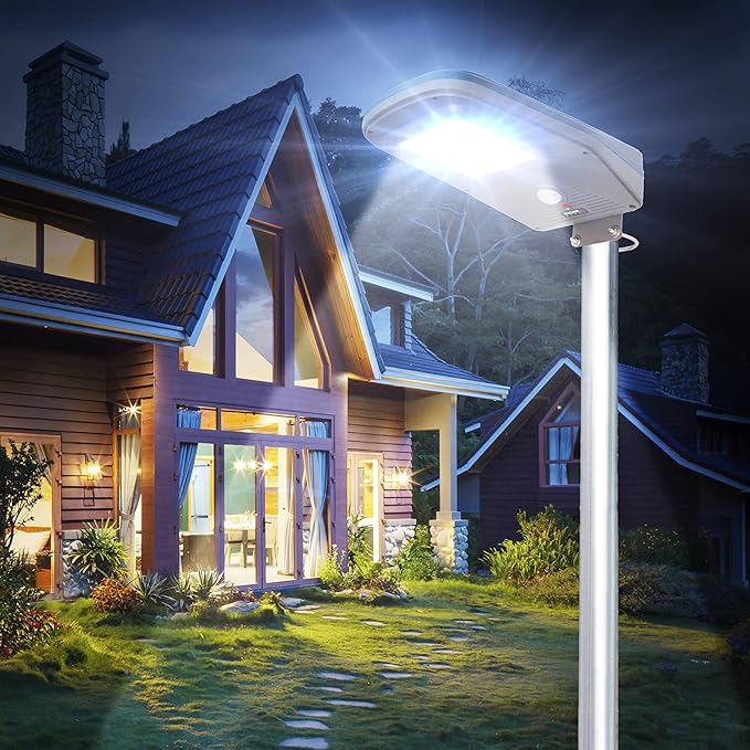 Wagan 3000 Lumen LED Solar Street Light with Remote Control Outdoor Solar Powered Flood Light Dusk to Dawn Waterproof Weatherproof Motion Sensor for Outdoor Garden Yard Path Parking Lot, EL8591