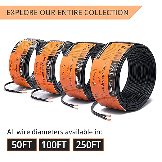 Wirefy 12/2 Low Voltage Landscape Wire 50 ft | Low Voltage Landscape Lighting Wire | Pure Copper | Outdoor Direct Burial | 12-Gauge 2-Conductor 50 Feet | UL Listed