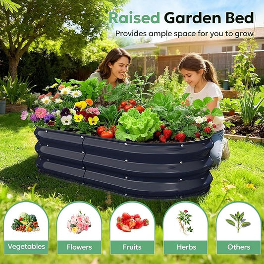 Raised Garden Bed 4×2×1 FT, Galvanized Metal Raised Planter Box Decorative Vegetable & Flower Planting Container for Patio Entryway Poolside Outdoor Landscaping Midnight Blue